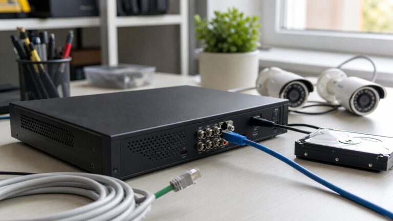 DVR pentru camere de supraveghere cu hard disk si cabluri de retea
